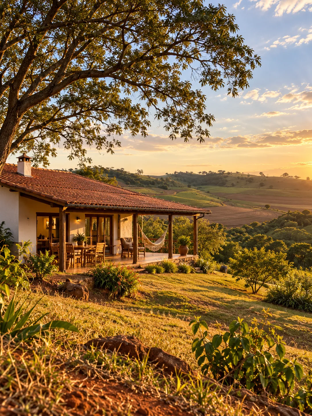 Cena ilustrativa: casa de campo em ambiente rural