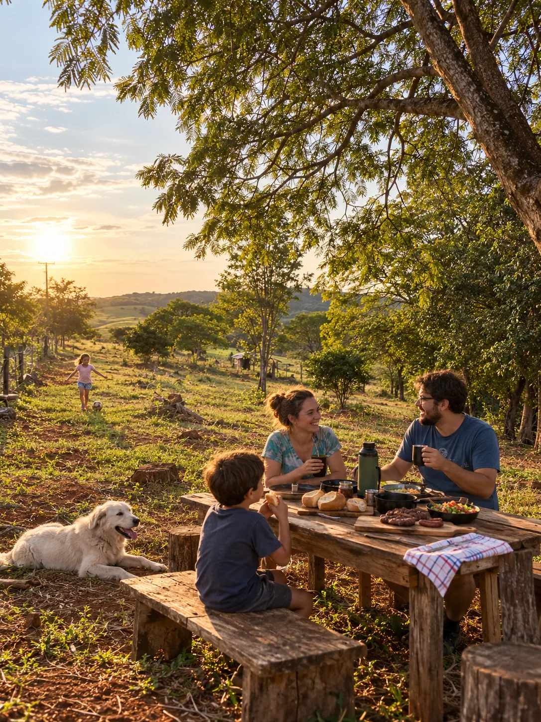 Cena ilustrativa: domingos em família em ambiente rural
