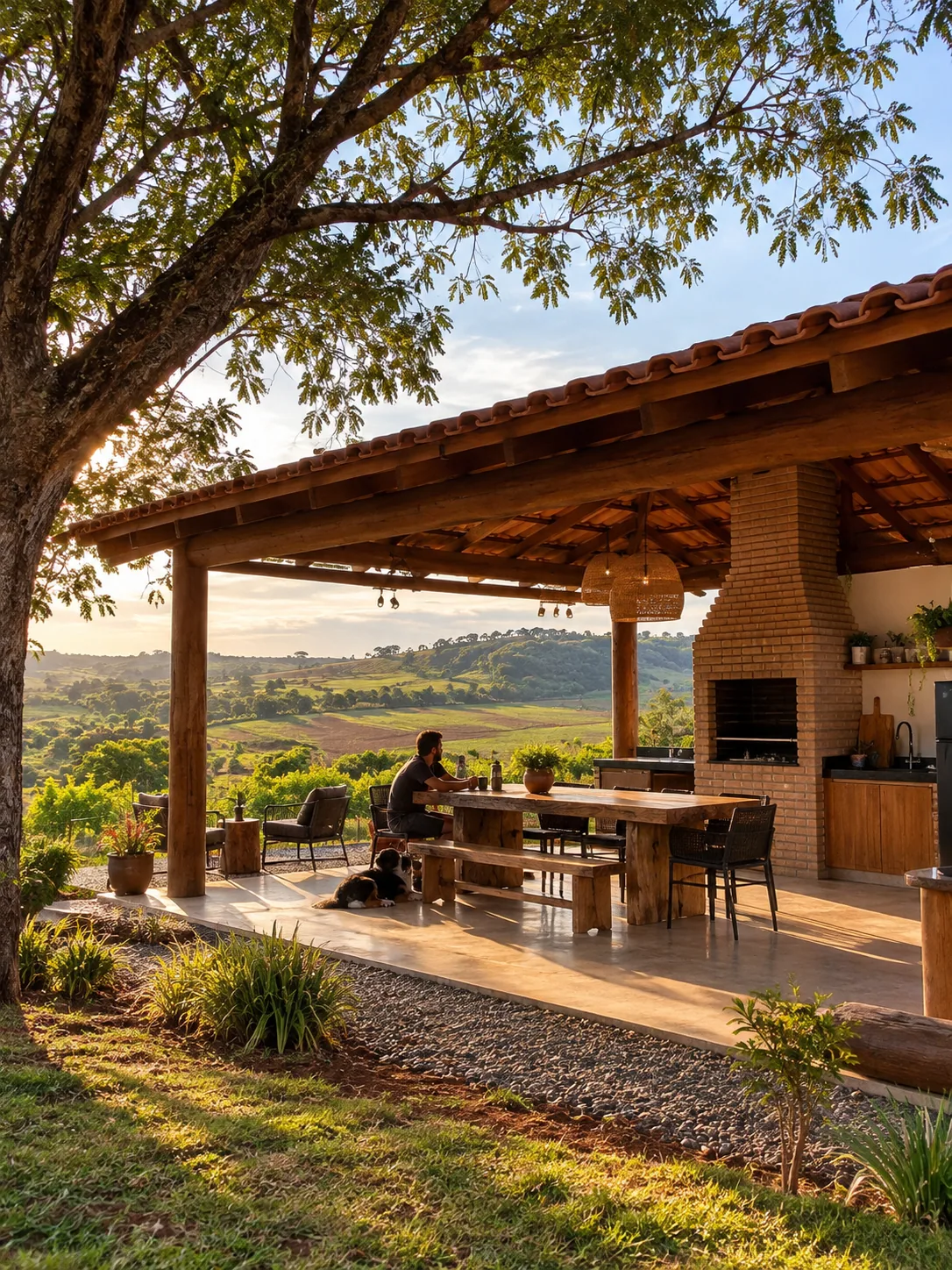 Cena ilustrativa: espaço gourmet em ambiente rural